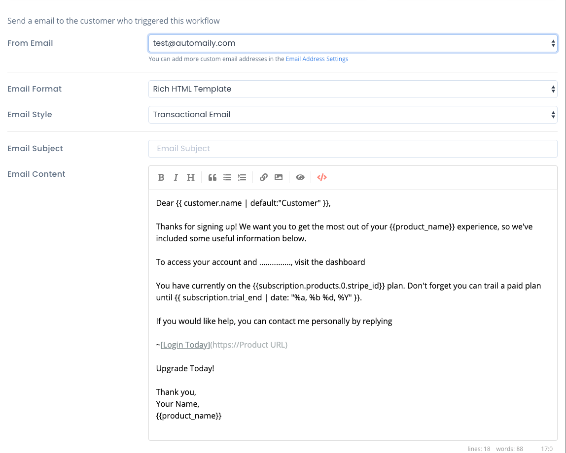 Write welcome email for stripe customer
