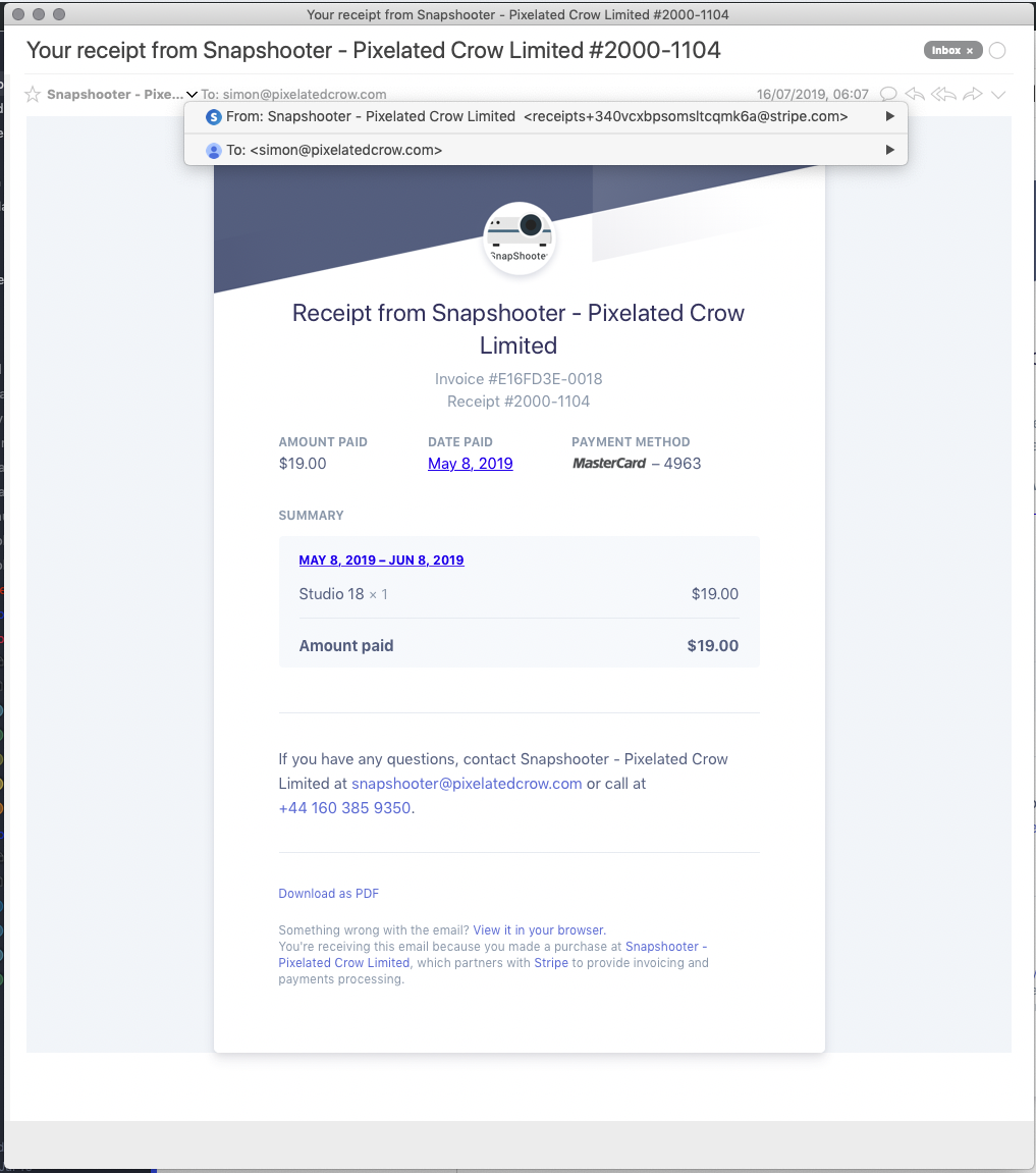 Stripe Invoice Email Example